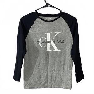 Calvin Klein Jeans Youth 10-12 PJ Top Gray Black Logo Sleepwear Tee